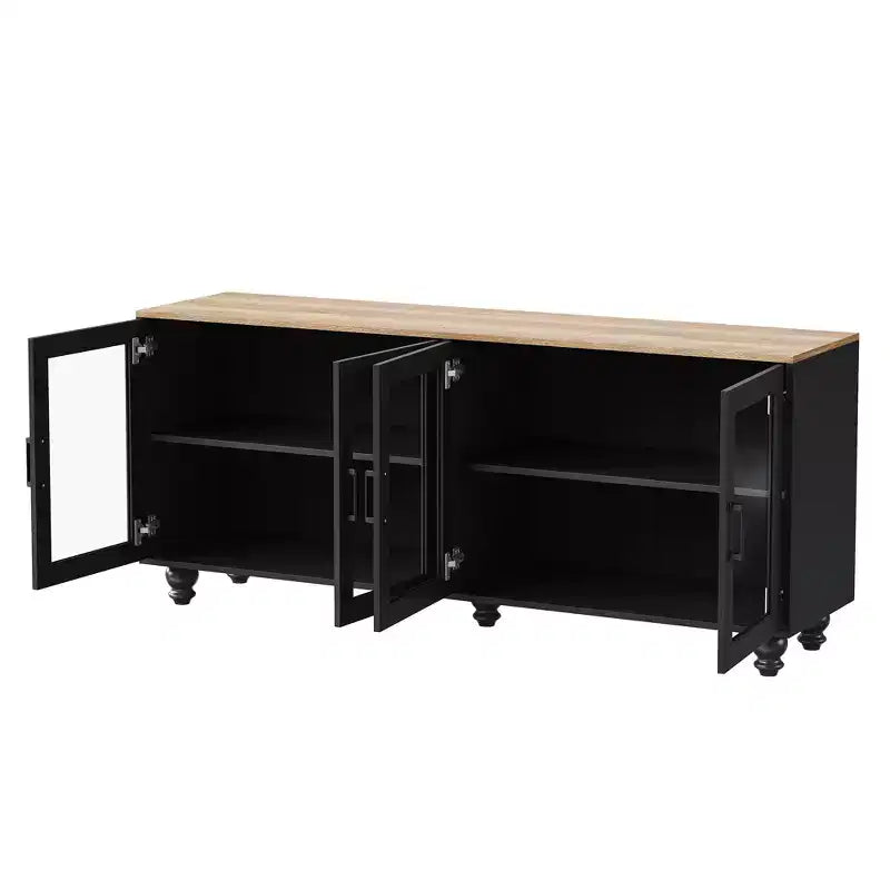 MAYEERTY Meuble TV moderne pour téléviseurs de 100 pouces - Porte en verre cannelé, lumières LED, porte coulissante, 2 tiroirs, blanc