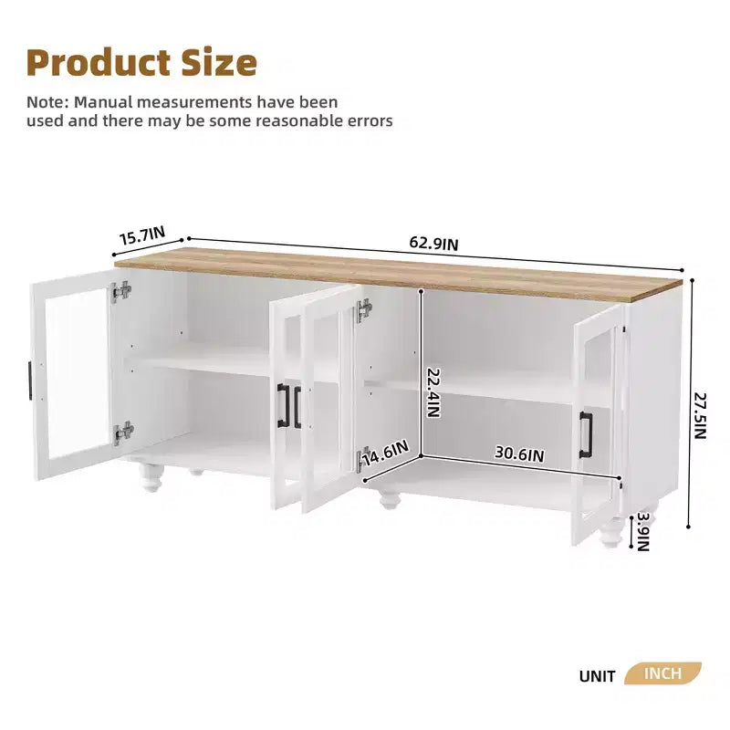 MAYEERTY Meuble TV moderne pour téléviseurs de 100 pouces - Porte en verre cannelé, lumières LED, porte coulissante, 2 tiroirs, blanc
