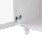 MAYEERTY Meuble TV moderne pour téléviseurs de 100 pouces - Porte en verre cannelé, lumières LED, porte coulissante, 2 tiroirs, blanc