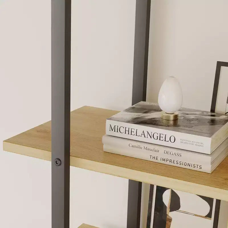 Bibliothèque en rotin GustoWave, étagère industrielle de 180,6 cm de haut avec porte de rangement, étagère à 5 niveaux avec cadre métallique pour salon