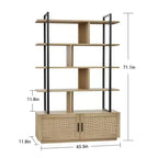 Bibliothèque en rotin GustoWave, étagère industrielle de 180,6 cm de haut avec porte de rangement, étagère à 5 niveaux avec cadre métallique pour salon