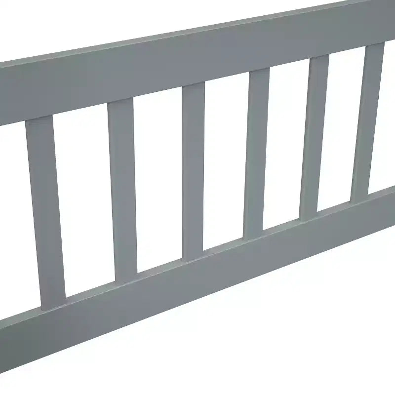 Lit de sol MAYEERTY en bois jumeau en forme de maison avec clôture et barrières de protection Gris