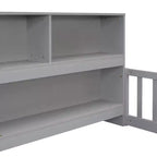 Lit de sol double MAYEERTY avec bibliothèque, étagères, balustrades, gris