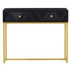 MAYEERTY Table console étroite moderne avec rangement 2 tiroirs motif rayures pour salon couloir Noir