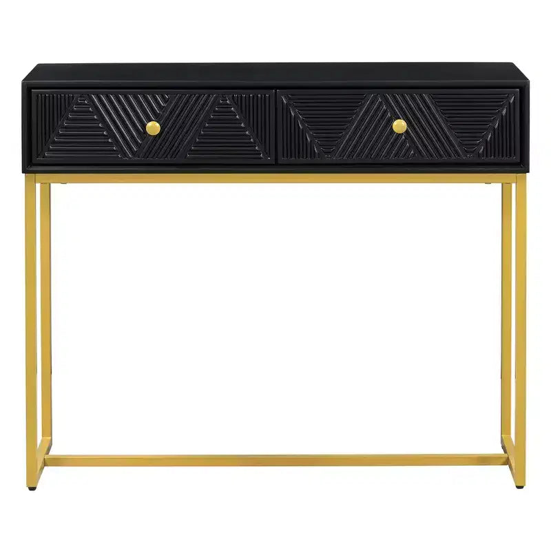 MAYEERTY Table console étroite moderne avec rangement 2 tiroirs motif rayures pour salon couloir Noir