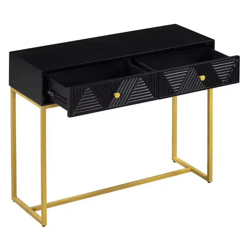 MAYEERTY Table console étroite moderne avec rangement 2 tiroirs motif rayures pour salon couloir Noir