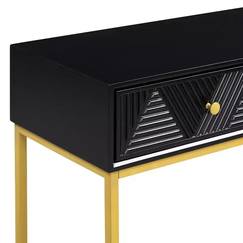 MAYEERTY Table console étroite moderne avec rangement 2 tiroirs motif rayures pour salon couloir Noir