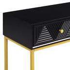 MAYEERTY Table console étroite moderne avec rangement 2 tiroirs motif rayures pour salon couloir Noir