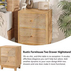 Table de chevet COZAYH de style ferme à 2 tiroirs avec motif en anneau en bois artisanal, table de chevet bohème de style Mid-Century pour chambres à coucher, bois naturel