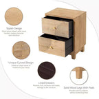 Table de chevet COZAYH de style ferme à 2 tiroirs avec motif en anneau en bois artisanal, table de chevet bohème de style Mid-Century pour chambres à coucher, bois naturel