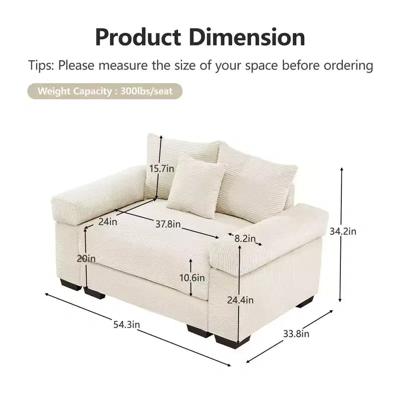 54.3 Canapé modulaire sectionnel Oversized Cloud, accoudoirs extra-épais, coussins à bonne résilience, design ergonomique, tissu velours côtelé doux de qualité supérieure