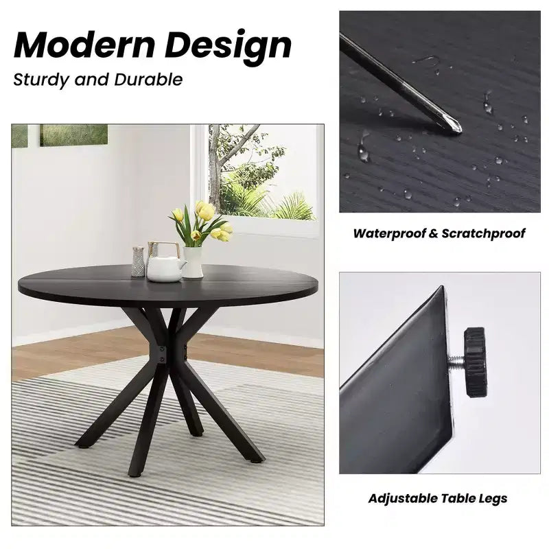 Table à manger ronde de 47 po, table basse moderne du milieu du siècle pour 4 à 6 personnes
