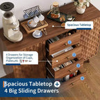 Meuble de rangement 119 cm, Buffet de bar à café avec 4 tiroirs et étagères réglables, Console de couloir, Armoire de rangement de cuisine