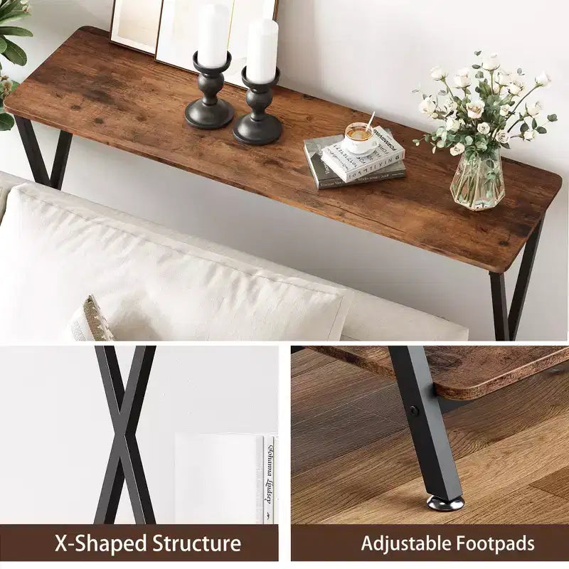 Petite console d'entrée, Table de couloir étroite, Console industrielle à 2 niveaux avec étagères, Table derrière le canapé, Consoles de foyer