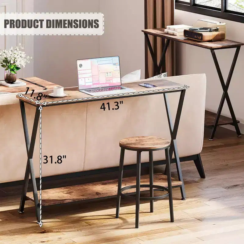 Petite console d'entrée, Table de couloir étroite, Console industrielle à 2 niveaux avec étagères, Table derrière le canapé, Consoles de foyer