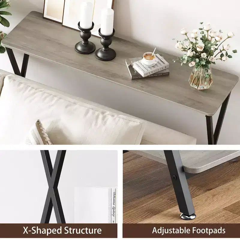 Petite console d'entrée, Table de couloir étroite, Console industrielle à 2 niveaux avec étagères, Table derrière le canapé, Consoles de foyer