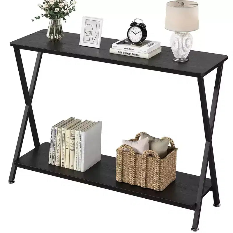 Petite console d'entrée, Table de couloir étroite, Console industrielle à 2 niveaux avec étagères, Table derrière le canapé, Consoles de foyer