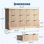 Commode 6 tiroirs cannelée GustoWave, rangement de vêtements robuste, bois naturel