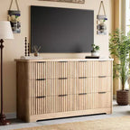 Commode 6 tiroirs cannelée GustoWave, rangement de vêtements robuste, bois naturel