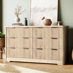 Commode 6 tiroirs cannelée GustoWave, rangement de vêtements robuste, bois naturel