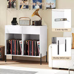 Meuble pour platine vinyle grande taille Costway avec station de charge, compartiments de rangement et 2 tiroirs Blanc/Noir