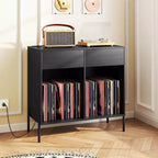 Meuble pour platine vinyle grande taille Costway avec station de charge, compartiments de rangement et 2 tiroirs Blanc/Noir