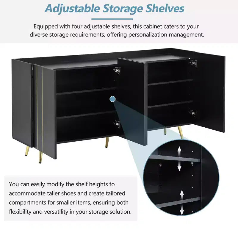 Meuble à chaussures luxueux CLIHOME avec 5 pieds en métal, meuble TV moderne avec 4 étagères réglables pour téléviseurs jusqu'à 70 pouces, buffet minimaliste