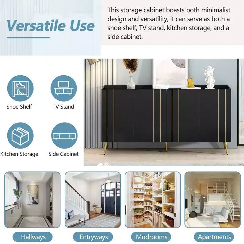 Meuble à chaussures luxueux CLIHOME avec 5 pieds en métal, meuble TV moderne avec 4 étagères réglables pour téléviseurs jusqu'à 70 pouces, buffet minimaliste