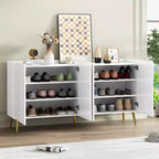 Meuble à chaussures luxueux CLIHOME avec 5 pieds en métal, meuble TV moderne avec 4 étagères réglables pour téléviseurs jusqu'à 70 pouces, buffet minimaliste