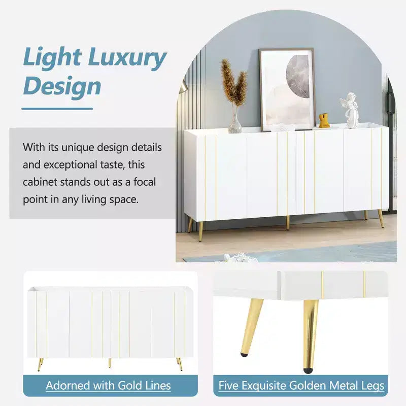 Meuble à chaussures luxueux CLIHOME avec 5 pieds en métal, meuble TV moderne avec 4 étagères réglables pour téléviseurs jusqu'à 70 pouces, buffet minimaliste