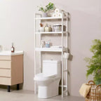 Étagère de Rangement pour Toilettes VEVOR, Organisateur de Salle de Bain 3 Niveaux Réglable, Étagère en Bambou avec 3 Crochets, Convient à la Plupart des Toilettes, Blanc