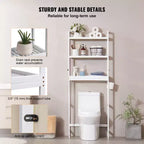 Étagère de Rangement pour Toilettes VEVOR, Organisateur de Salle de Bain 3 Niveaux Réglable, Étagère en Bambou avec 3 Crochets, Convient à la Plupart des Toilettes, Blanc