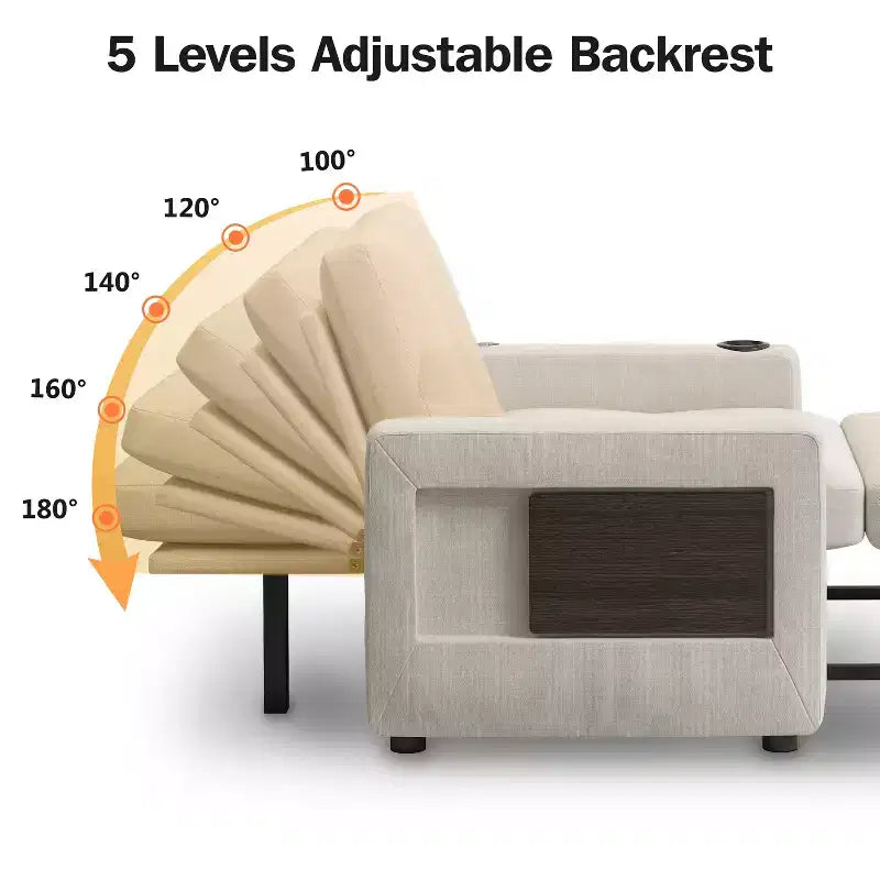 Fauteuil convertible 3 en 1 Dyonery, largeur 42,5 po, avec lit escamotable, ports de chargement USB, table d'appoint et porte-gobelet