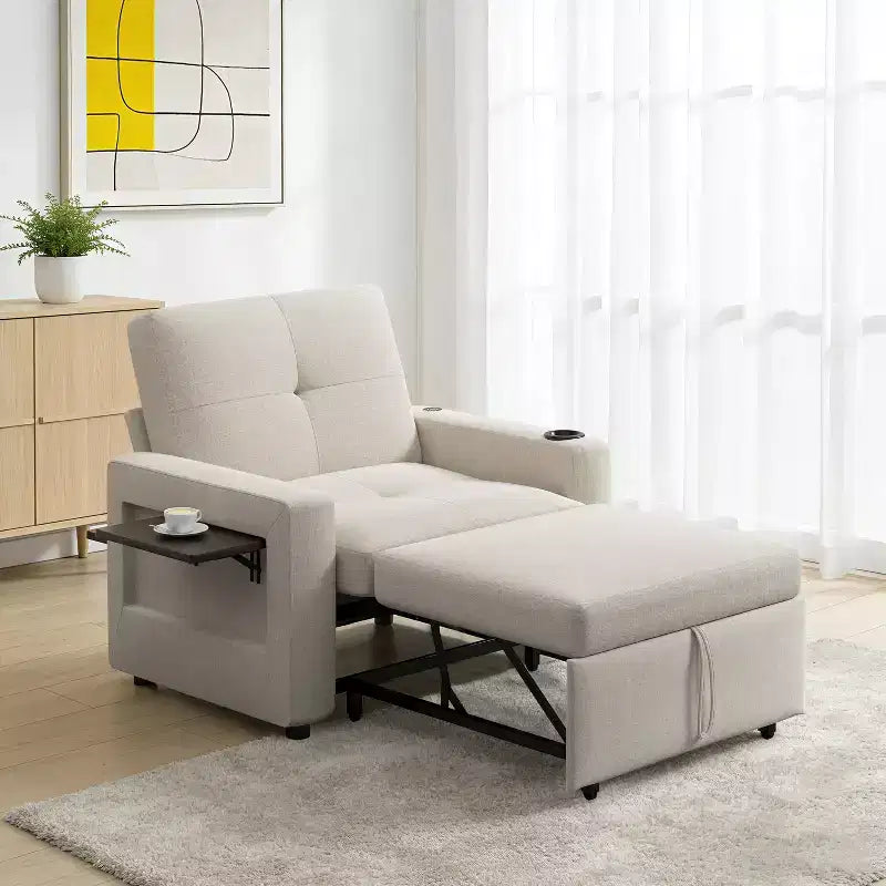 Fauteuil convertible 3 en 1 Dyonery, largeur 42,5 po, avec lit escamotable, ports de chargement USB, table d'appoint et porte-gobelet