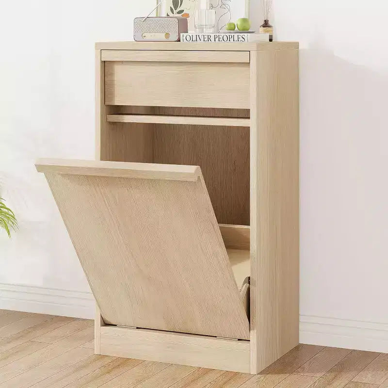 Tilt Out Trash Cabinet, with 10 Gallon Storage, Hidden Freestanding Garbage Can Cabinet Laundry Hamper for Kitchen Dining Living Room