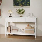 VINGLI Table d'entrée ondulée avec tiroirs, Table console de 130 cm avec étagère de rangement, Table d'appoint étroite, Table d'entrée pour salon, couloir, Blanc