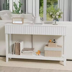 VINGLI Table d'entrée ondulée avec tiroirs, Table console de 130 cm avec étagère de rangement, Table d'appoint étroite, Table d'entrée pour salon, couloir, Blanc