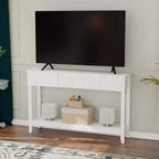 VINGLI Table d'entrée ondulée avec tiroirs, Table console de 130 cm avec étagère de rangement, Table d'appoint étroite, Table d'entrée pour salon, couloir, Blanc