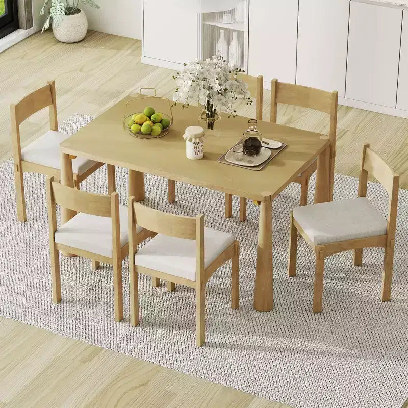 Ensemble de salle à manger rétro 7 pièces Whisen avec chaises rembourrées