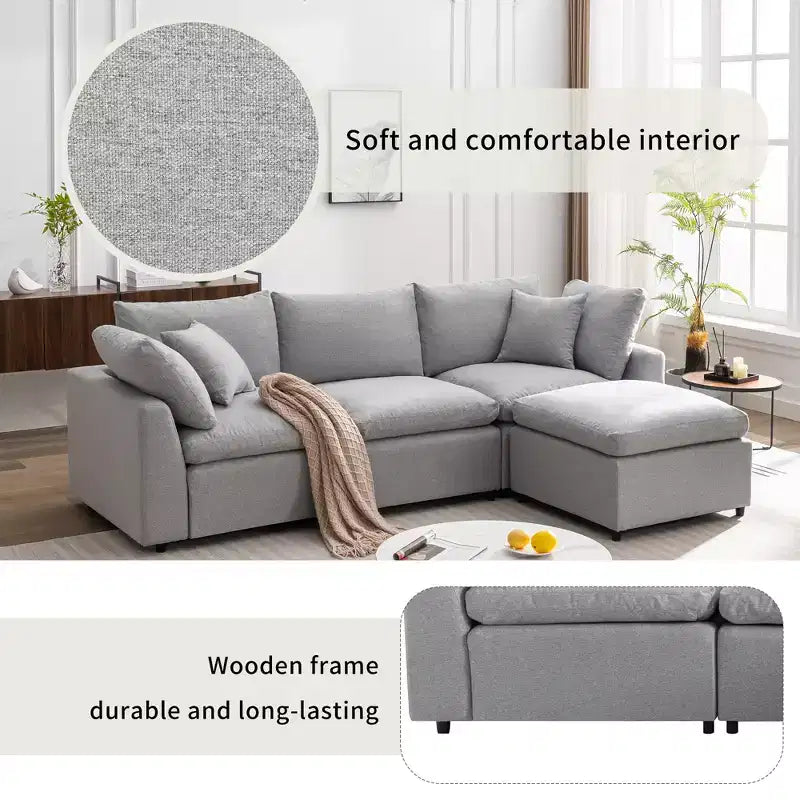 CLIHOME Canapé Sectionnel Convertible Rembourré en Duvet, Canapé en Forme de L avec Méridienne Réversible