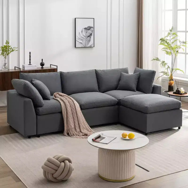 CLIHOME Canapé Sectionnel Convertible Rembourré en Duvet, Canapé en Forme de L avec Méridienne Réversible