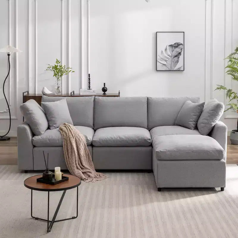 CLIHOME Canapé Sectionnel Convertible Rembourré en Duvet, Canapé en Forme de L avec Méridienne Réversible