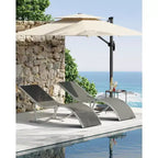 Lot de 2 chaises longues de plage d'extérieur, chaises de bronzage réglables pour terrasse, jardin, arrière-cour, balcon, noir/taupe/gris