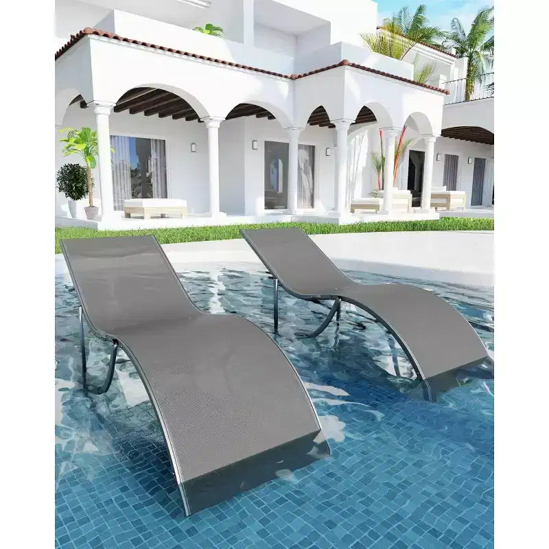 Lot de 2 chaises longues de plage d'extérieur, chaises de bronzage réglables pour terrasse, jardin, arrière-cour, balcon, noir/taupe/gris