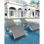 Lot de 2 chaises longues de plage d'extérieur, chaises de bronzage réglables pour terrasse, jardin, arrière-cour, balcon, noir/taupe/gris