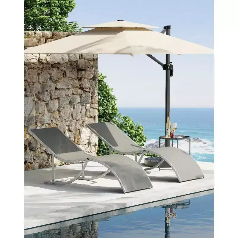 Lot de 2 chaises longues de plage d'extérieur, chaises de bronzage réglables pour terrasse, jardin, arrière-cour, balcon, noir/taupe/gris
