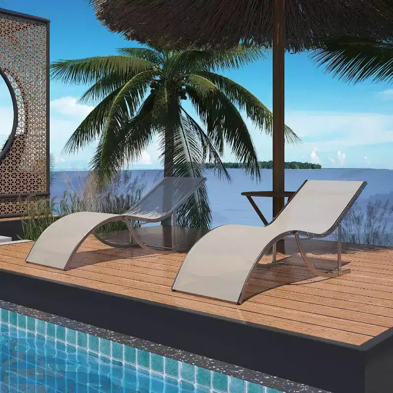 Lot de 2 chaises longues de plage d'extérieur, chaises de bronzage réglables pour terrasse, jardin, arrière-cour, balcon, noir/taupe/gris