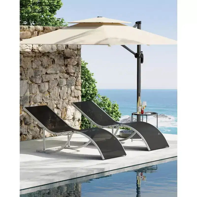 Lot de 2 chaises longues de plage d'extérieur, chaises de bronzage réglables pour terrasse, jardin, arrière-cour, balcon, noir/taupe/gris