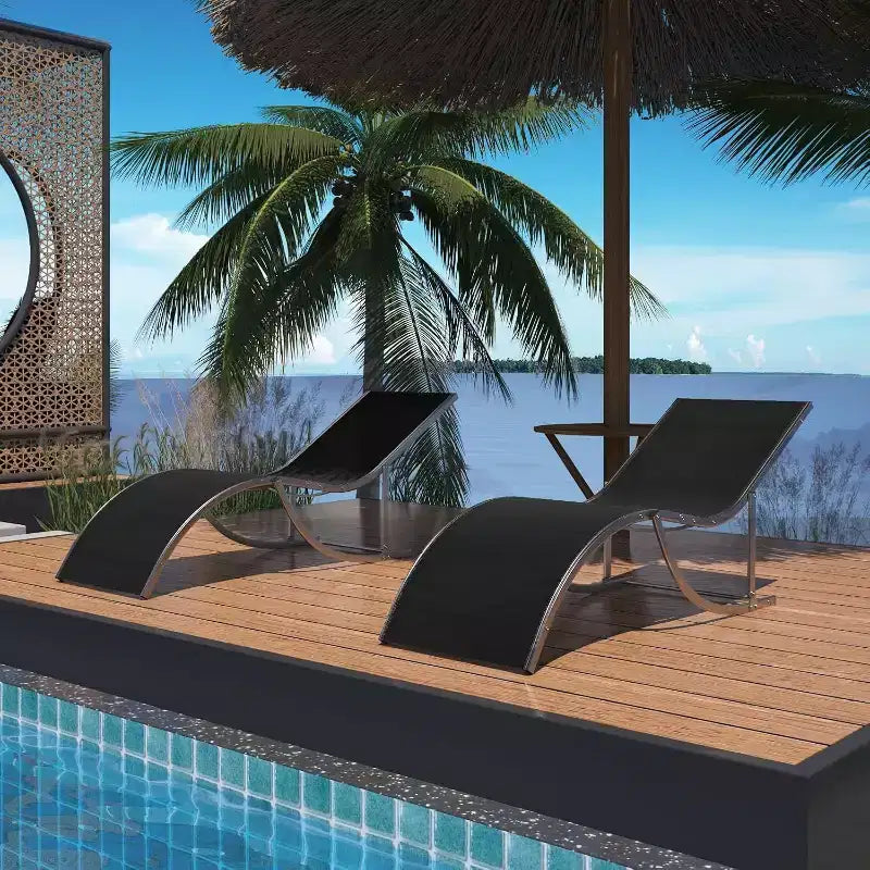 Lot de 2 chaises longues de plage d'extérieur, chaises de bronzage réglables pour terrasse, jardin, arrière-cour, balcon, noir/taupe/gris