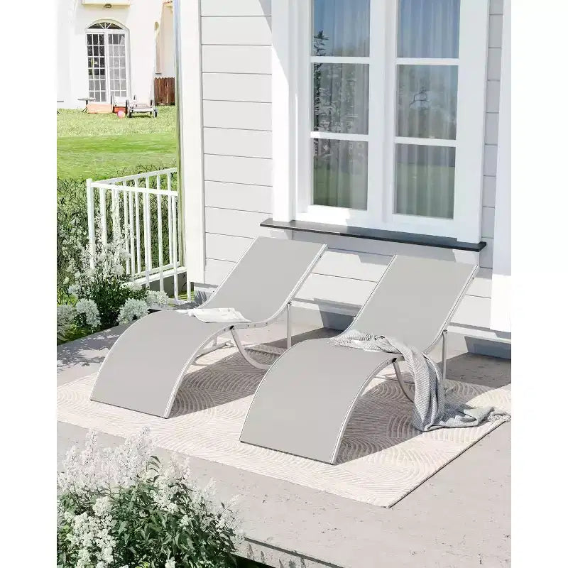 Lot de 2 chaises longues de plage d'extérieur, chaises de bronzage réglables pour terrasse, jardin, arrière-cour, balcon, noir/taupe/gris